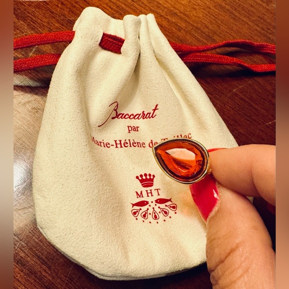 Baccarat- Marie-Helene de Taillac Pear Ring- 18k Gold Red Crystal Jewelry- SZ- 7 - Picture 13 of 16